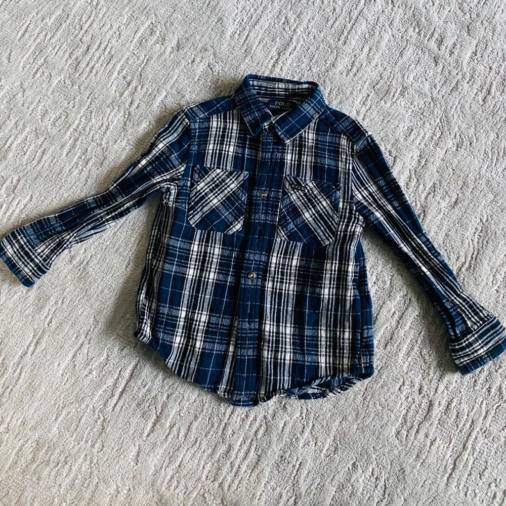 Navy and white flannel button down shirt